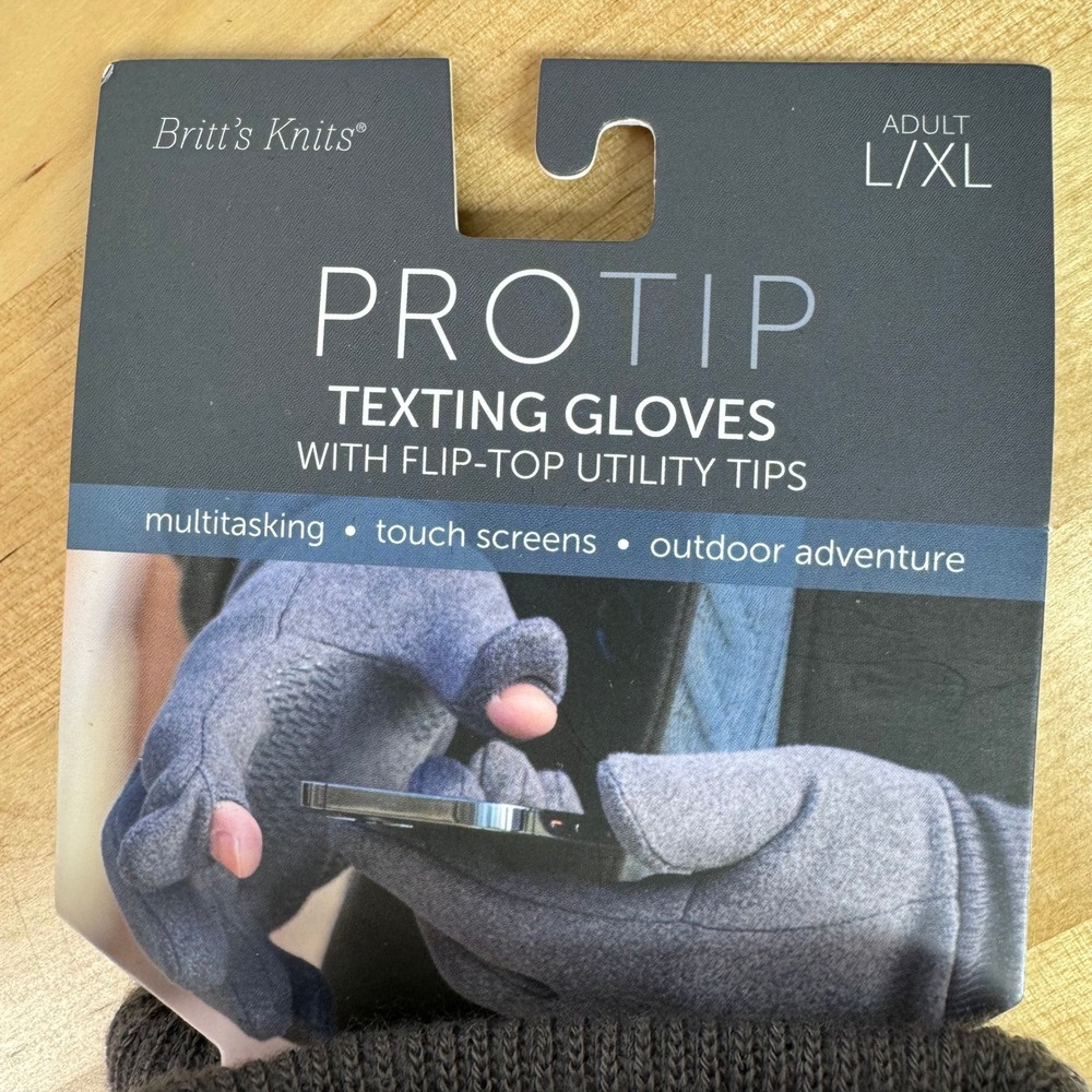 Britts Knits ProTip Texting Gloves Gray Thermal Microfiber Flip Top L/XL NEW